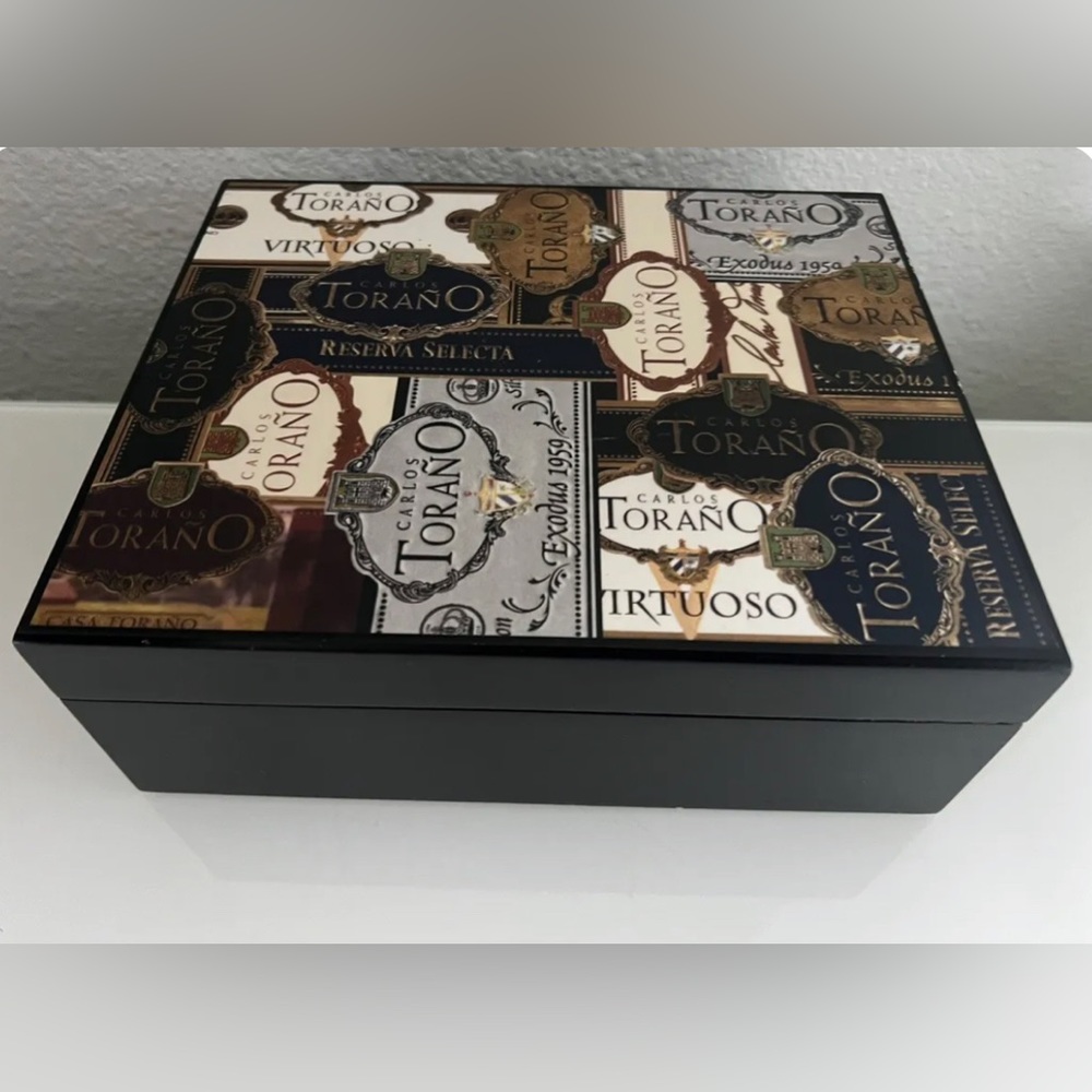 Decorative Black Cigar Box Cedar Lined  - 7” x 8-3/4”